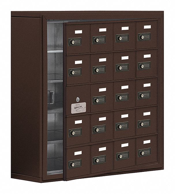 Cell Phone Locker: 30 1/2 in x 9 1/4 in x 31 in, 5 Tiers, 4 Units Wide, Aluminum