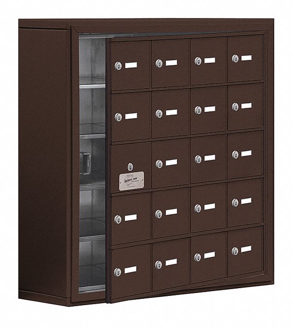Cell Phone Locker: 30 1/2 in x 9 1/4 in x 31 in, 5 Tiers, 4 Units Wide, Aluminum