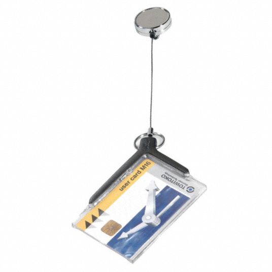 Durable Card Holder: Badge Reel, Blank, Charcoal, Blank, Acrylic, 5 in Lg, 4 1/4 in Wd, 10 Pk [PK/10] Model: 830758