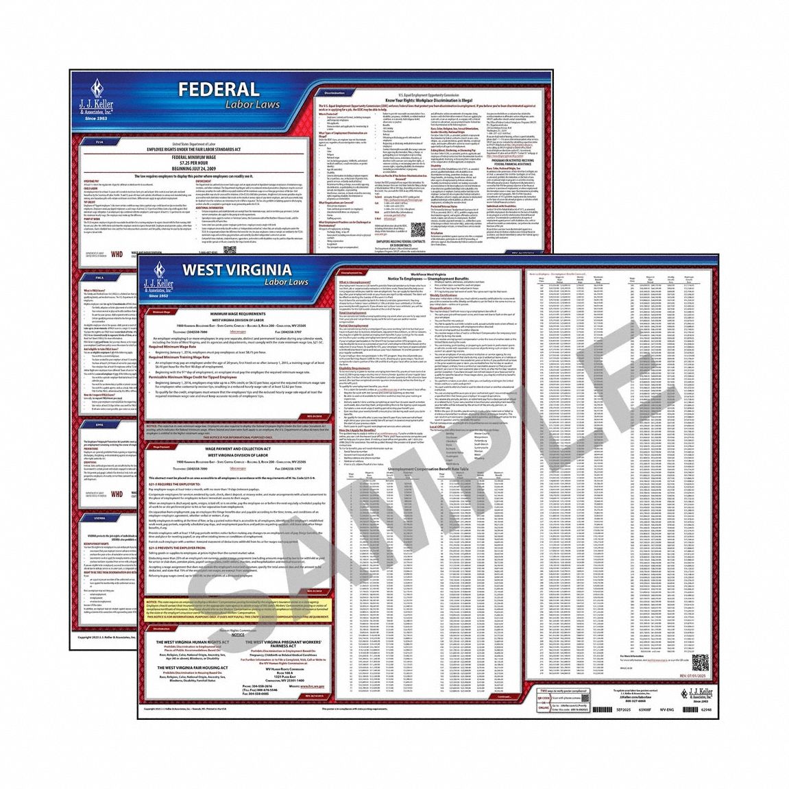 Labor Law Poster Set: WV, English, Polypropylene, 19 in x 27 in, FMLA, 2 Posters Included