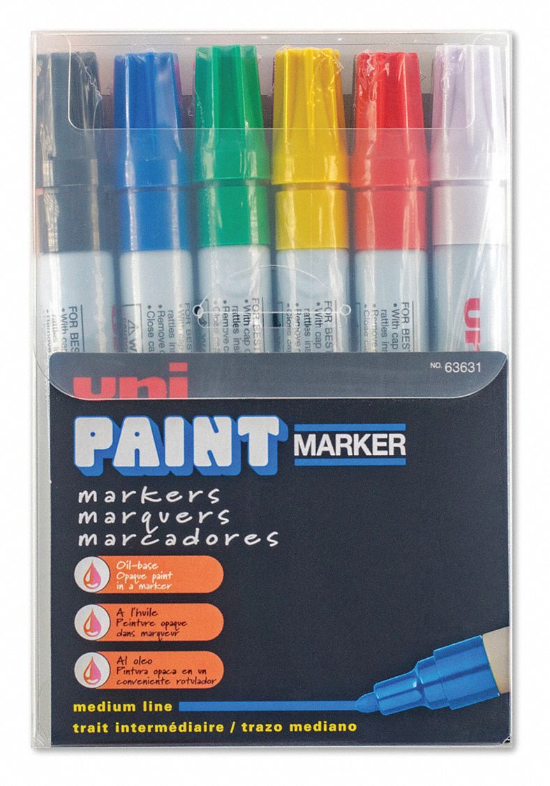 Permanent Marker: Bullet, Capped, Assorted, Black/Blue/Green/Red/White/Yellow, 12 PK
