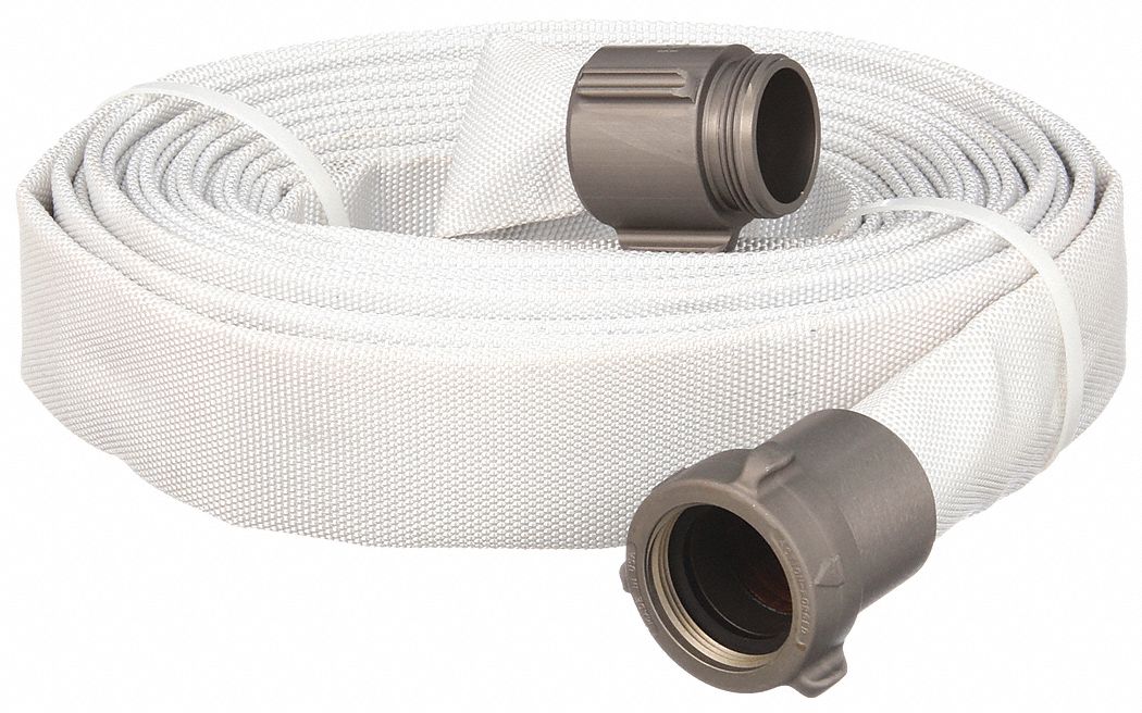 Fire Hose: Single Jacket, 100 ft Hose Lg, White, 1 1/2 in Hose Inside Dia