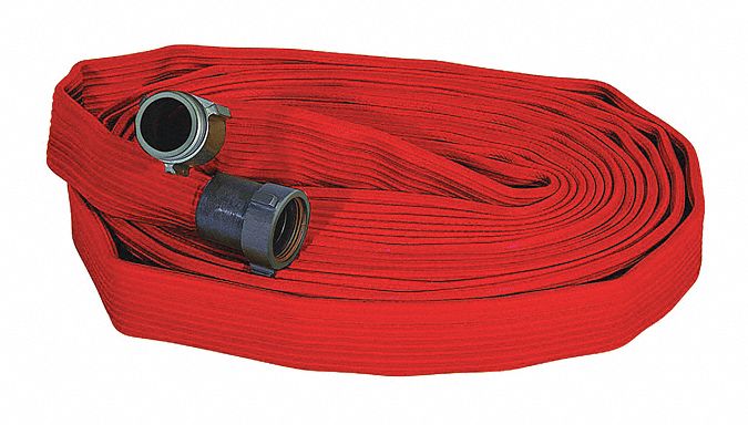 Fire Hose: Attack Fire Hose, Single Jacket, 2 1/2 in Hose Inside Dia, 100 ft Hose Lg, Rubber