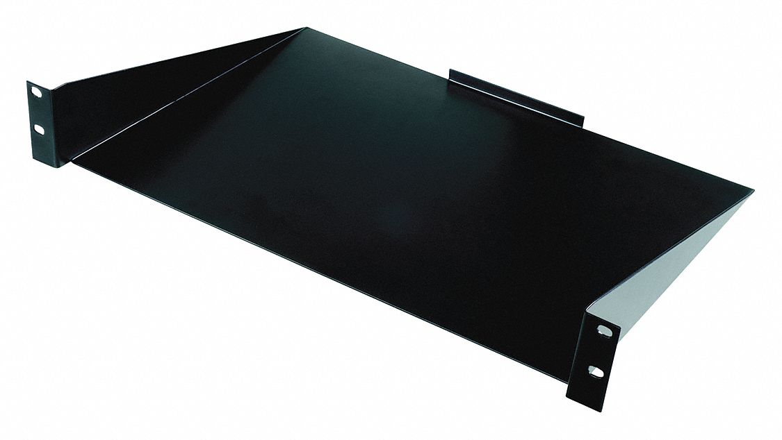 Rack Shelf: 2 u, Solid Shelf, 12 1/2 in Overall Dp, 2 5/8 in Overall Ht, Black