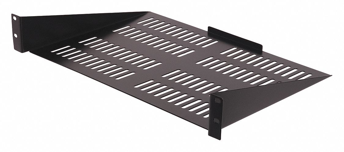 Rack Shelf: 1 u, Vented Shelf, 12 1/2 in Overall Dp, 2 5/8 in Overall Ht, Black
