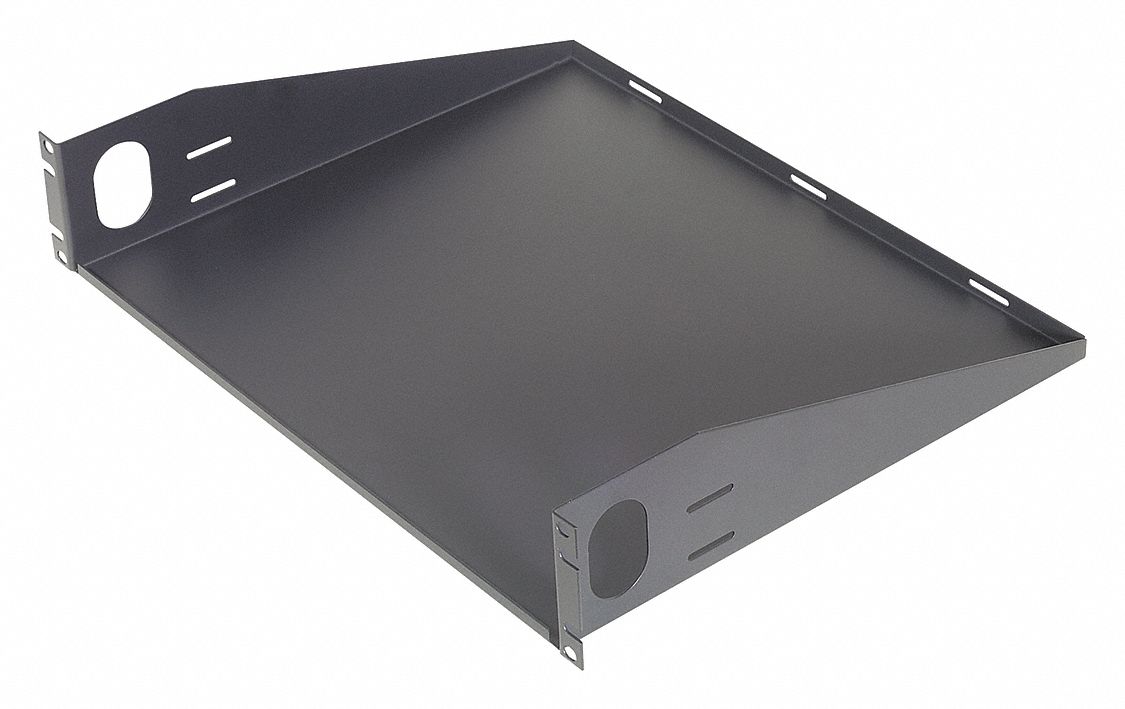 Rack Shelf: 2 u, Solid Shelf, 14 7/8 in Overall Dp, 3 1/2 in Overall Ht, Black