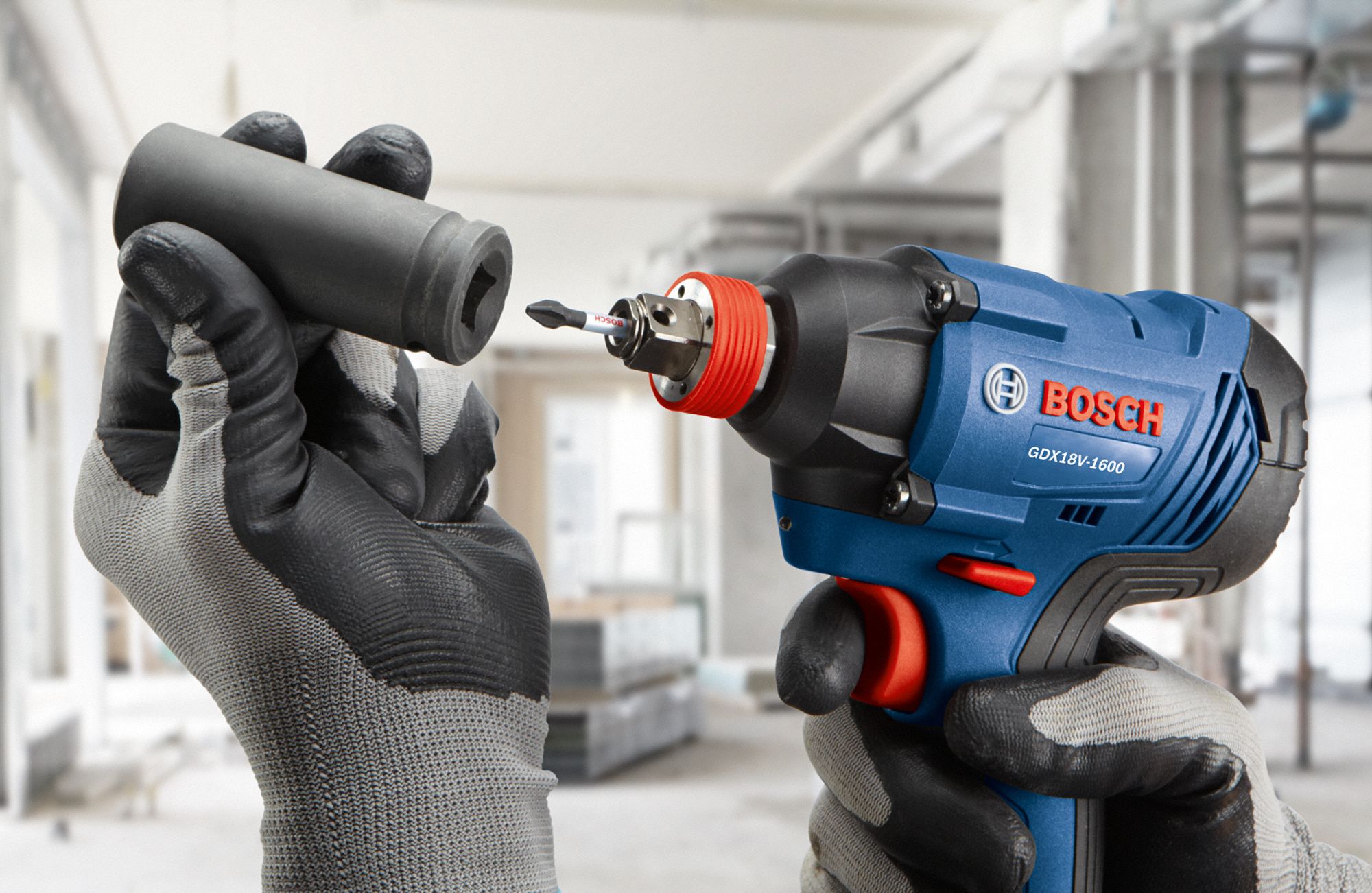 BOSCH Cordless, Impact Driver, 1/2 in Square, 1/4 in Hex, 18V DC, 1,600