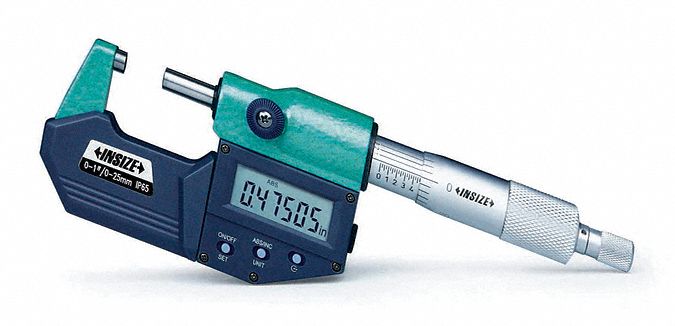 IP65 Digital Outside Micrometer: 5 in to 6 in /125 mm to 150 mm, Inch/Metric, IP65