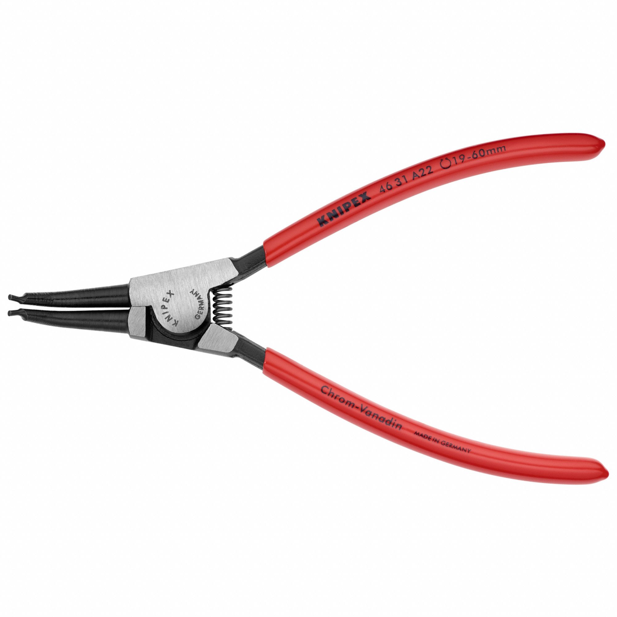 Retaining Ring Plier: External, For 19 mm to 60 mm Shaft Dia, 0.071 in Tip Dia, 6 3/4 in Overall Lg
