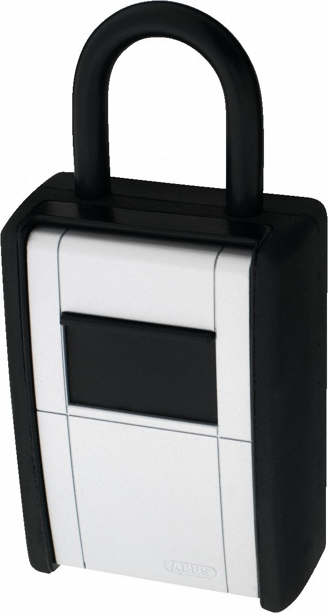 ABUS Lock Box: Bluetooth Lock, 20 Key Capacity, 179 mm Outside Ht, 82 1/2 mm Outside Wd, Metal (MPN 63825). Key specifications — Finish: Unfinished; Brand: ABUS; Color: Silver; Material: Metal; Lock Style: Bluetooth.