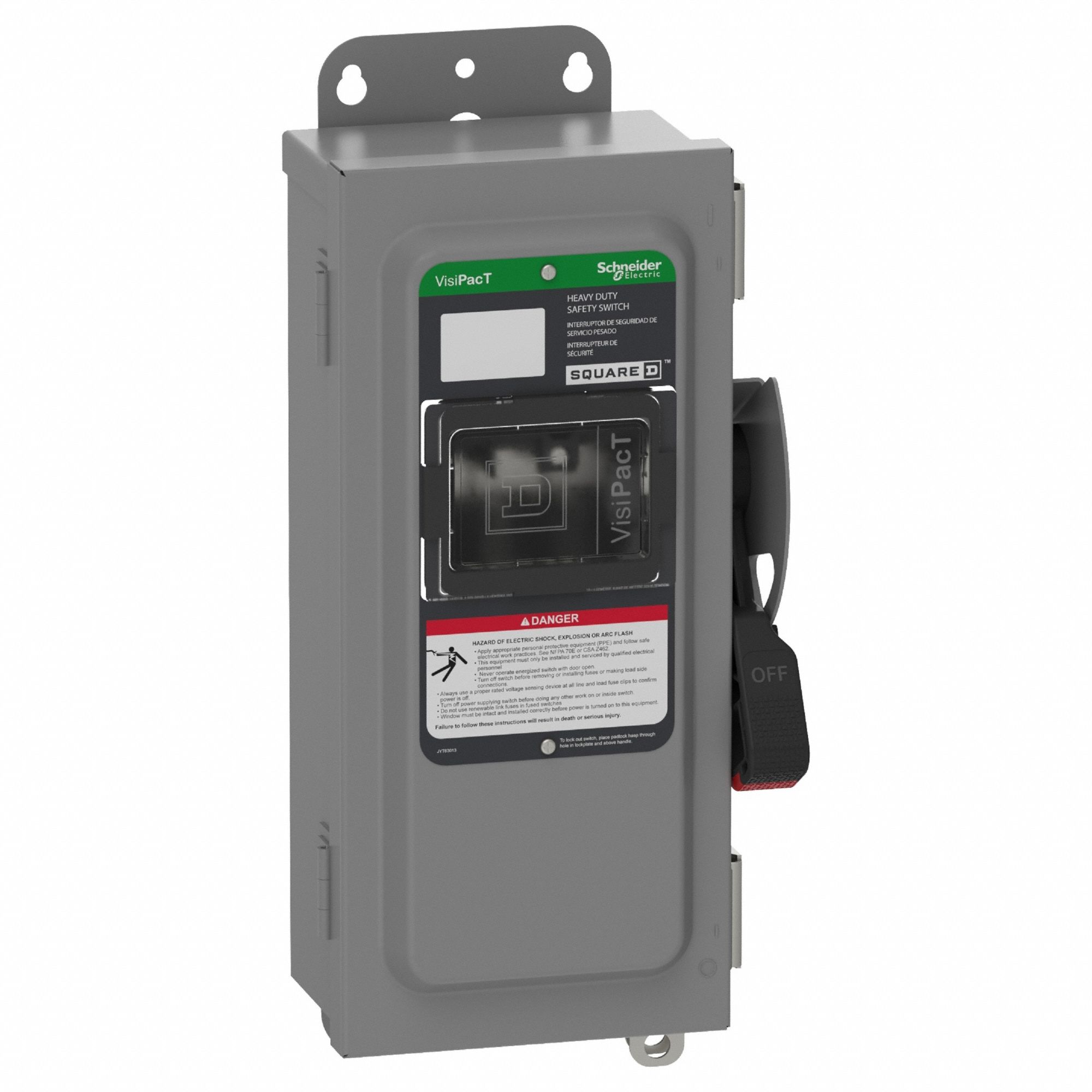 Safety Switch: Non-Fusible, 200 A, Three Phase, 600V AC/DC, Galvanized Steel