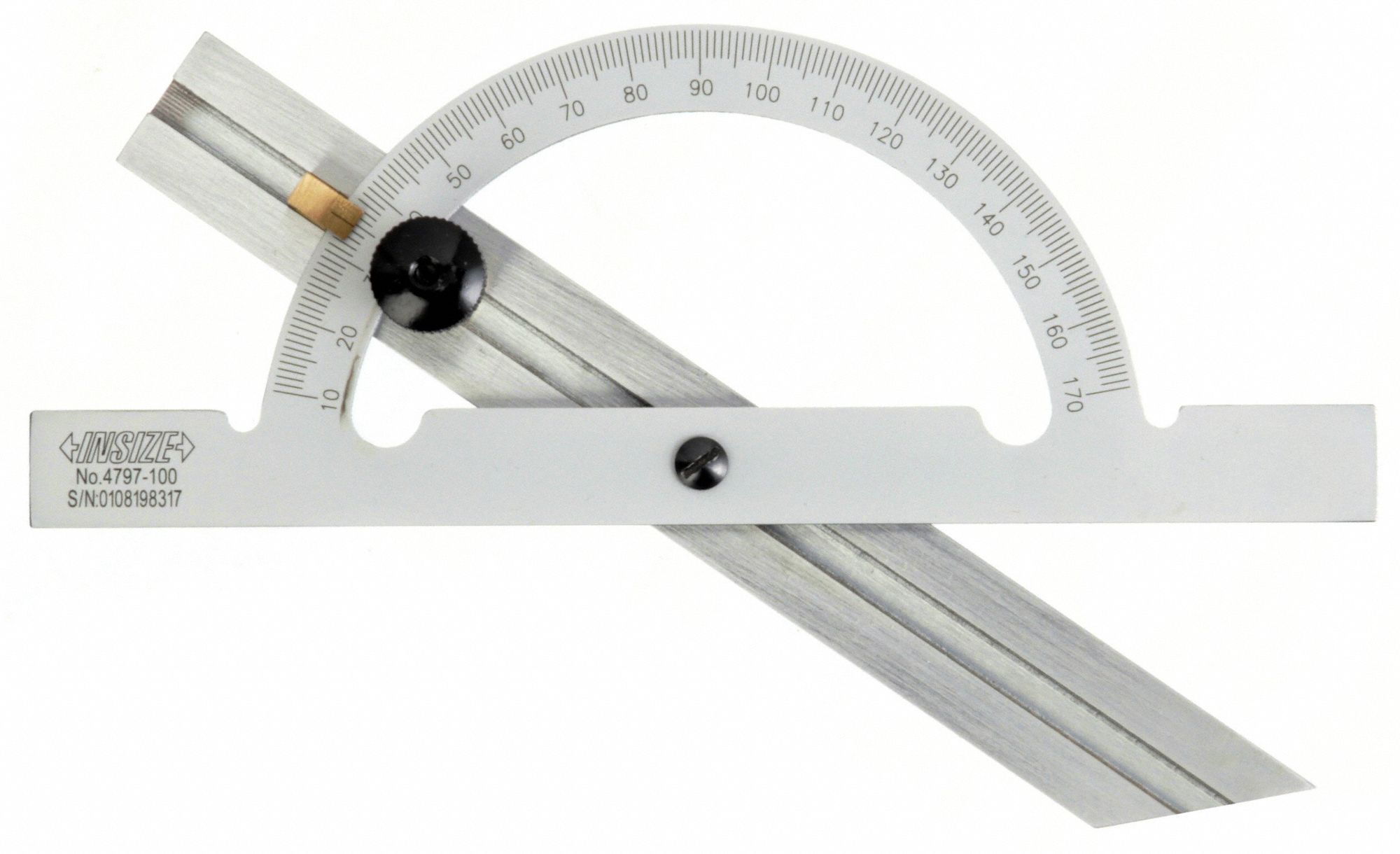 INSIZE, 10° to 170° Range, 1° Graduations, Manual-Reading Protractor ...