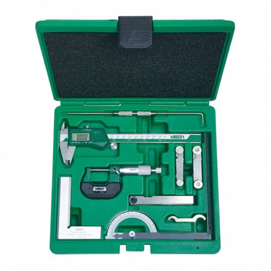 INSIZE Precision Measuring Tool Kit: 9 Pieces, Digital Caliper, Mechanical  Outside Micrometer, 0 in