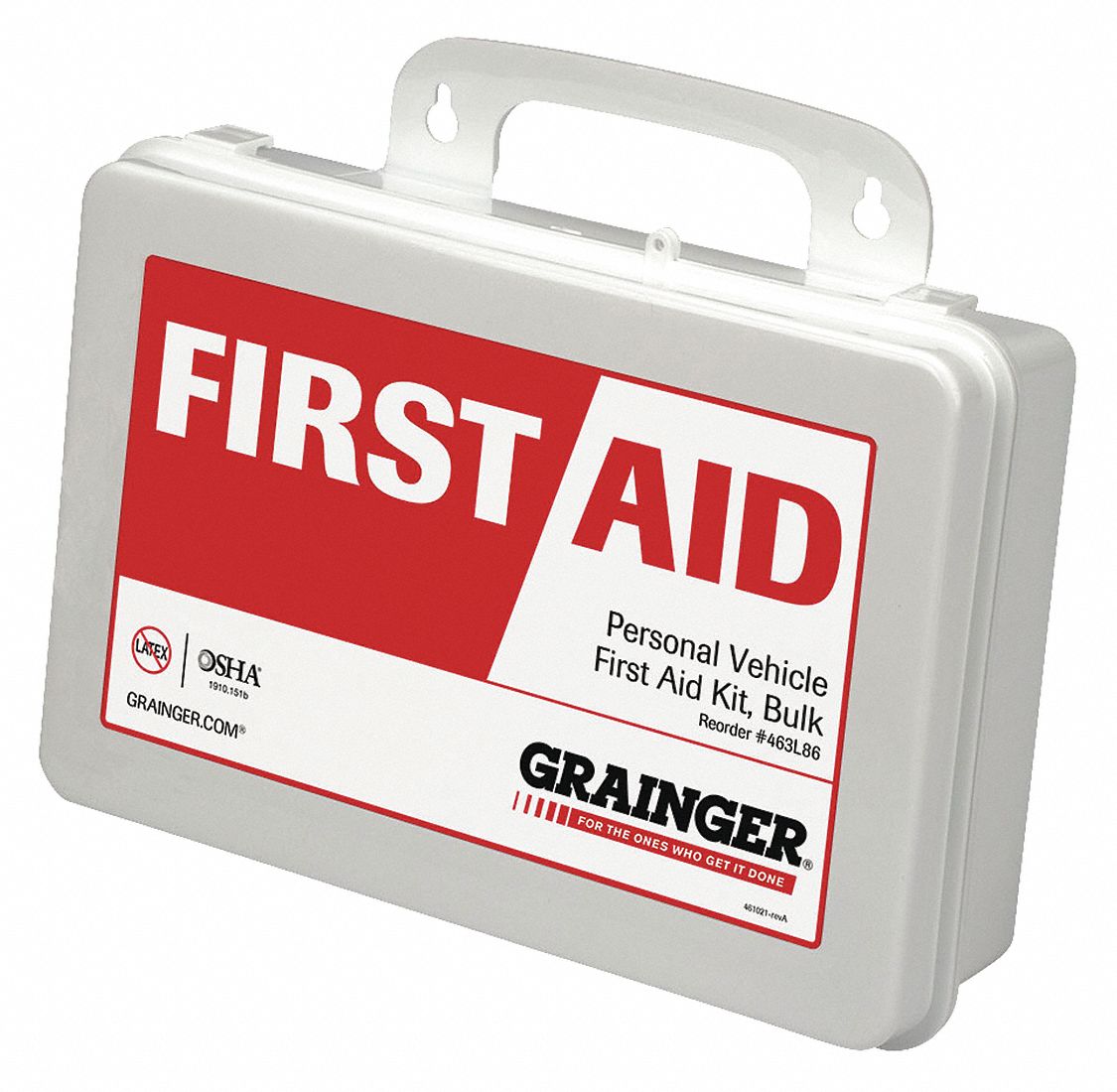 First Aid Kit and Housing: Vehicle, 10 People Served, 91 Components, Plastic