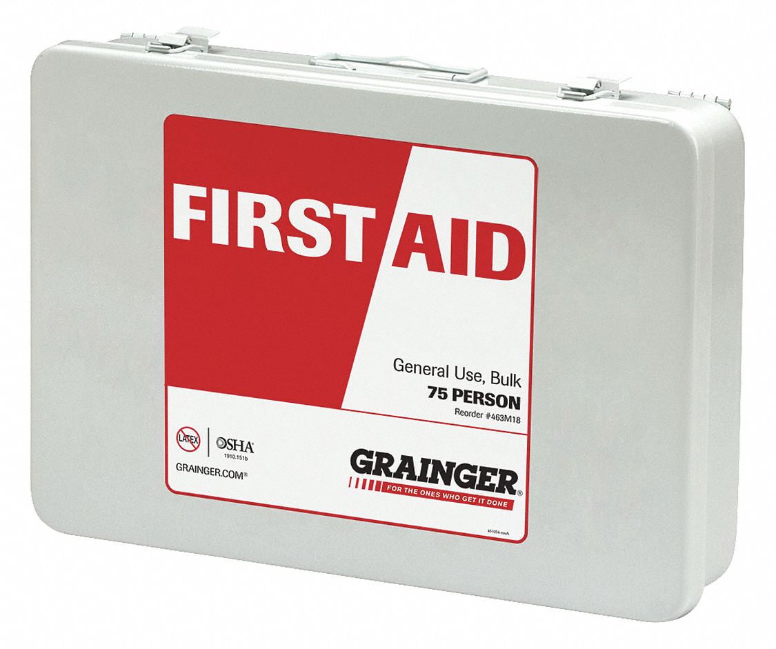 GRAINGER APPROVED First Aid Kit, Kit, Metal, Industrial, 75 People Served per Kit 463M1859391