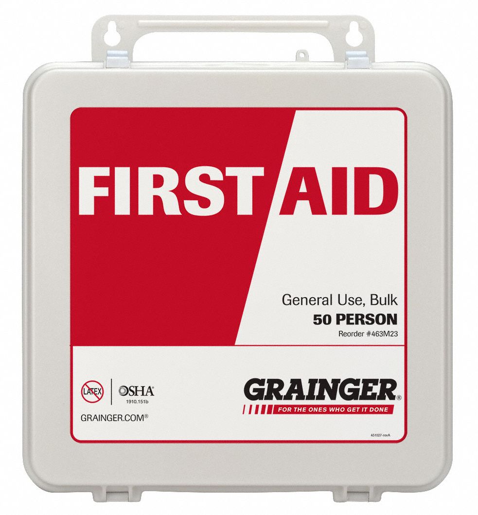 GRAINGER APPROVED First Aid Kit, Kit, Plastic, Industrial, 50 People Served per Kit 463M23