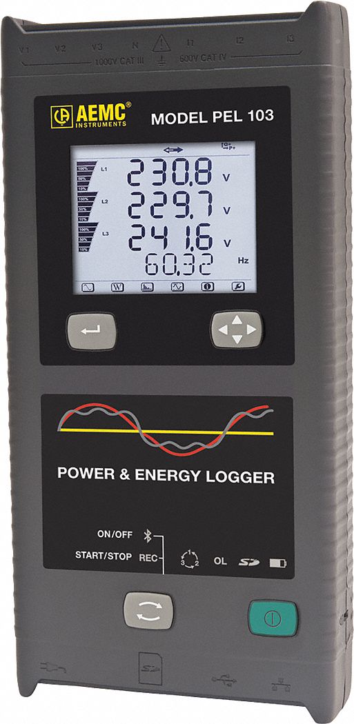Power/Energy Logger: 3 Phase, CAT IV 600V/ETL, 1.56 GW, 1 to 6,000 A