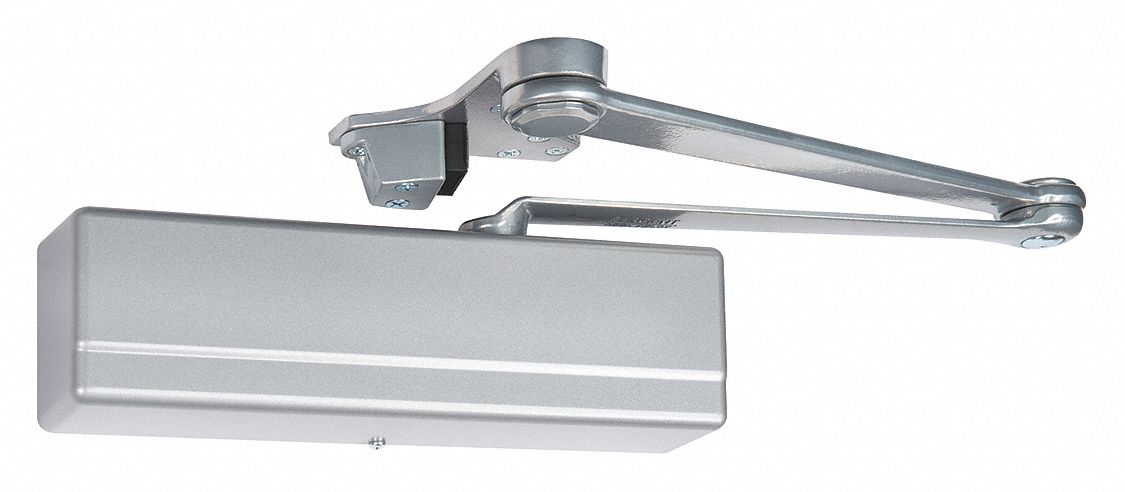 Door Closer: Parallel Mounting Type, Grade 1 - Heavy Duty, Aluminum, 12 in Lg, 2 1/4 in Wd