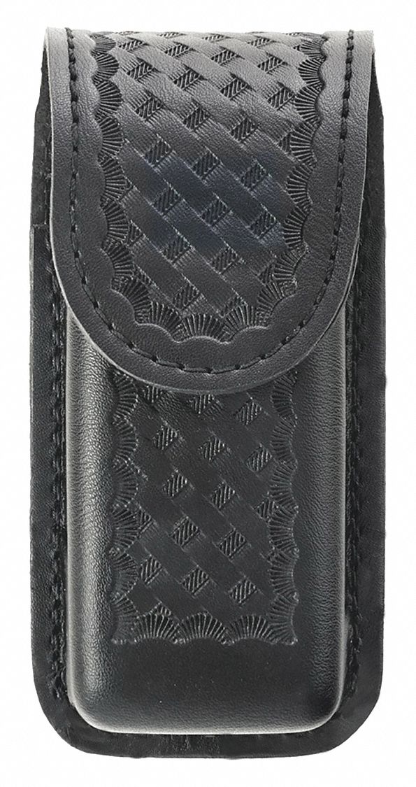Medical Pouch: Black, Synthetic Leather, Basket Weave, 6 1/4 in x 1 5/6 in, Snap Closure