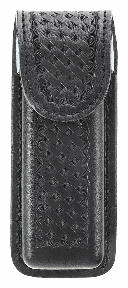 Medical Pouch: Black, Synthetic Leather, Plain, 5 in x 2 in, Snap Closure