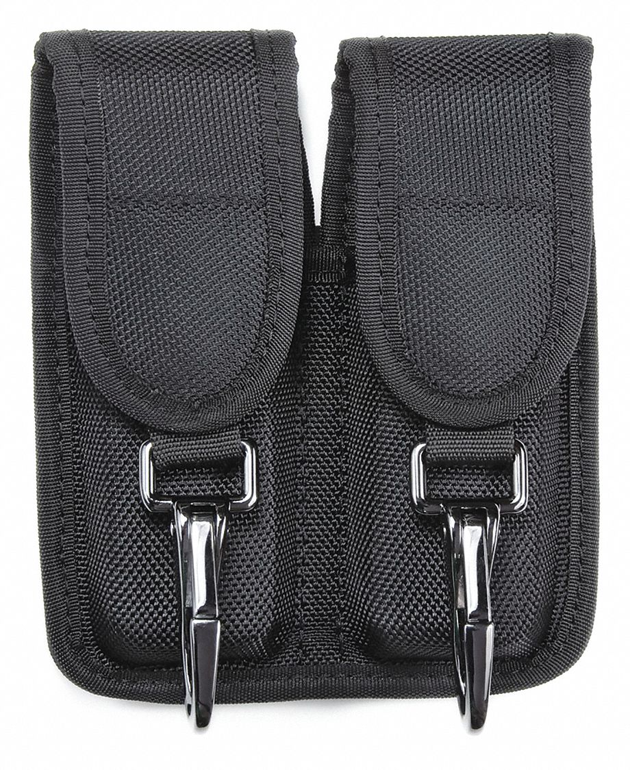 Magazine Pouch: Black, Nylon, 5 in x 2 1/2 in, Snap Closure, For 2 1/4 in Belt Wd