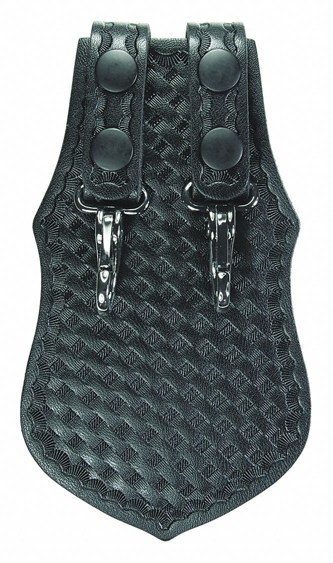 Key Holder: Black, Leather, Basket Weave, 5 in x 115 mm, Snap Closure, For 2 1/4 in Belt Wd