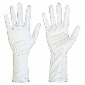 DISPOSABLE GLOVES, 12 IN L/5.5 MIL THICK, SZ 7/S, WHITE, NTIRLE, PKG 100
