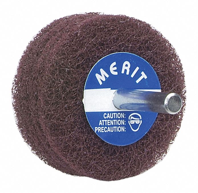 Non-Woven Disc Wheel: 3 in Dia x 1 in W, 1/4 in Straight Shaft, Aluminum Oxide, Medium