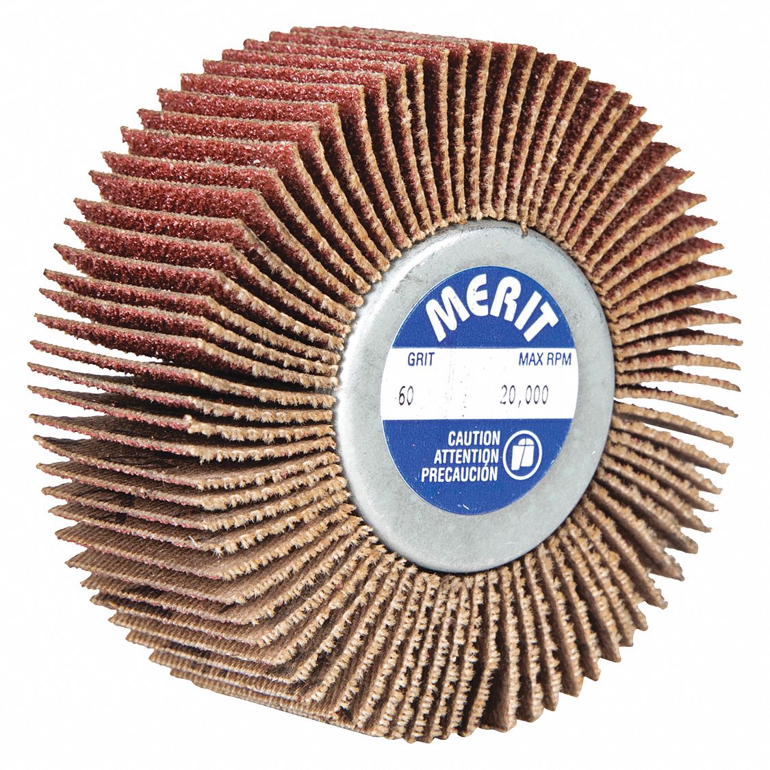 Flap Wheel: 3 in Dia x 1/2 in W, 1/4"-20 Threaded-Shank, Aluminum Oxide, P60 Grit