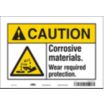 Caution: Corrosive Materials. Wear Required Protection. Signs