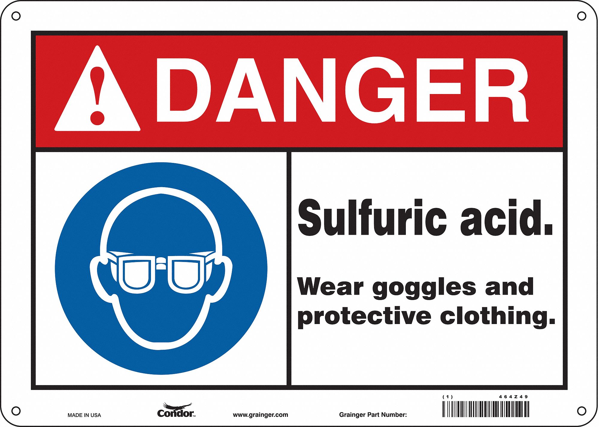 Safety Sign: Aluminum, Mounting Holes Sign Mounting, 10 in x 14 in Nominal Sign Size, 0.032 in Thick