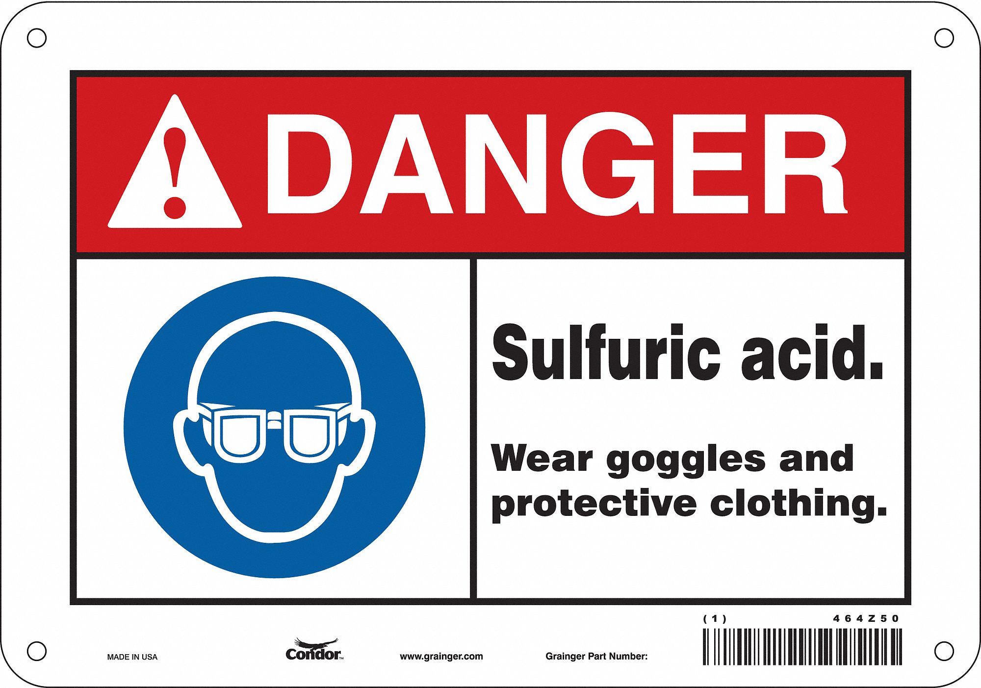 Safety Sign: Polyethylene, Mounting Holes Sign Mounting, 7 in x 10 in Nominal Sign Size