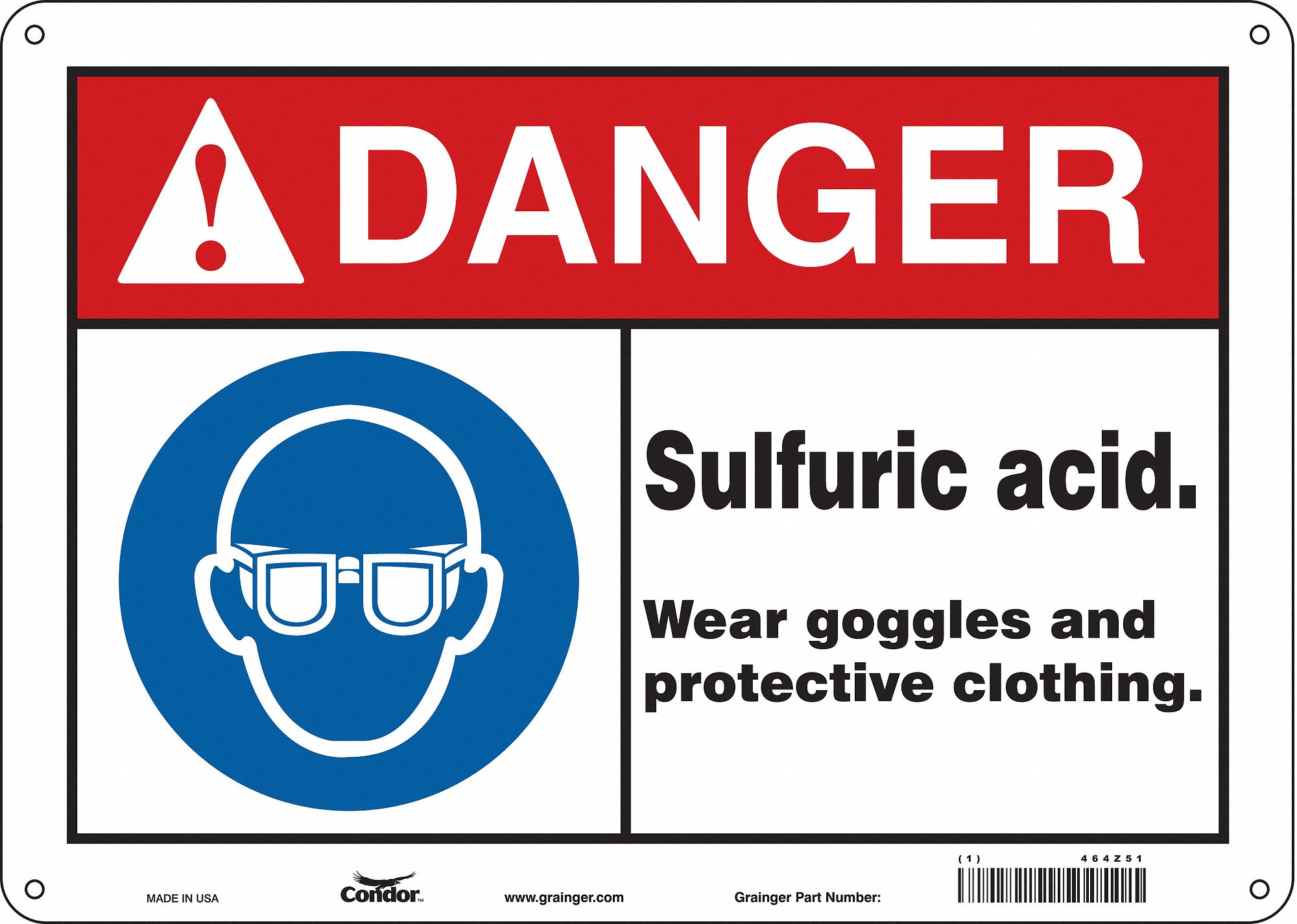 Safety Sign: Polyethylene, Mounting Holes Sign Mounting, 10 in x 14 in Nominal Sign Size