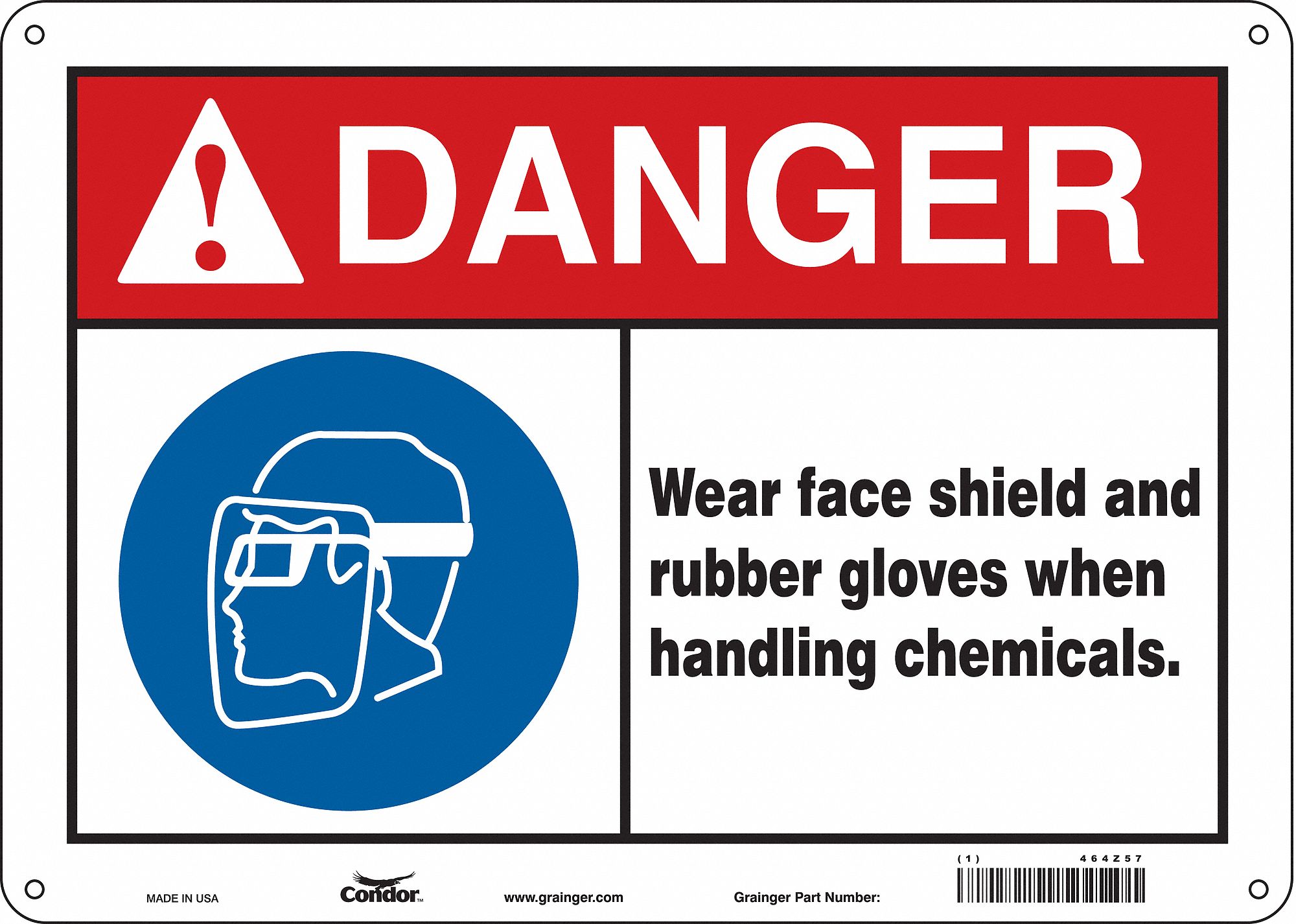 Safety Sign: Polyethylene, Mounting Holes Sign Mounting, 10 in x 14 in Nominal Sign Size, Danger