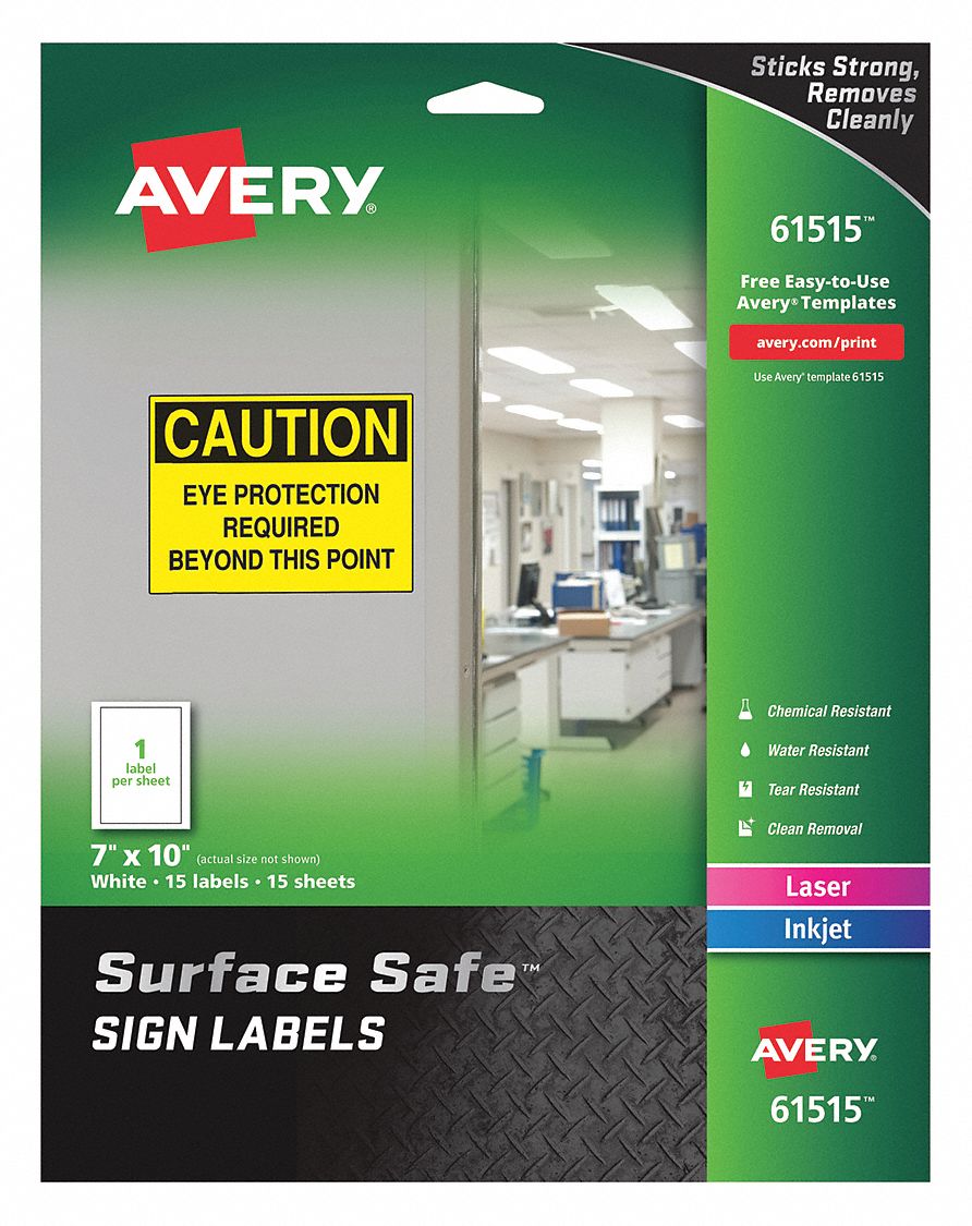 AVERY, 15, PK, Safety Sign 465C167278261515 Grainger