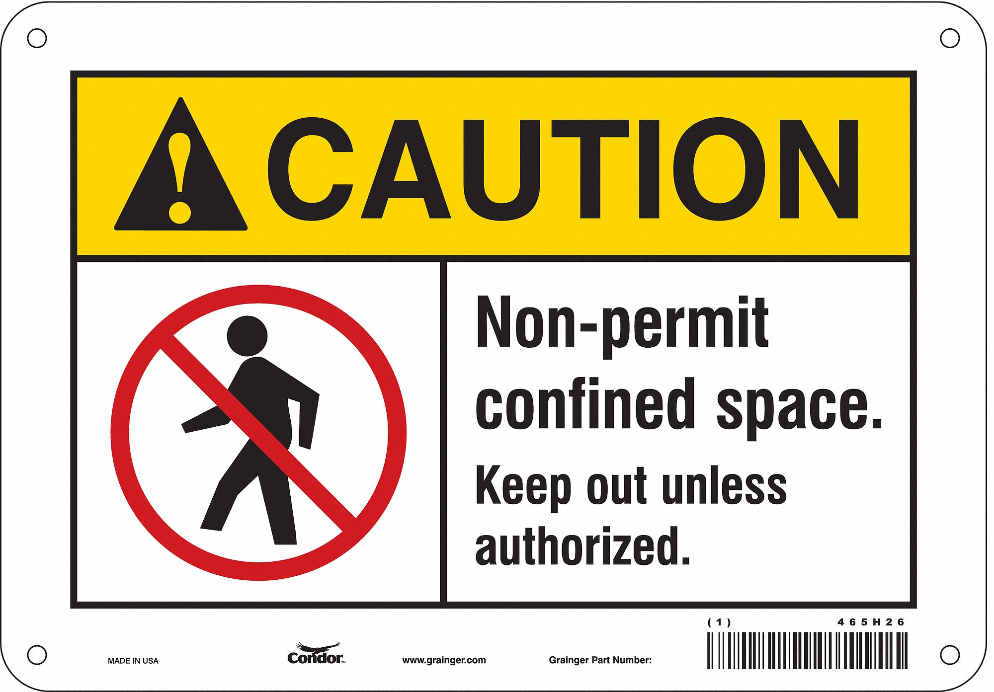 Safety Sign: Polyethylene, Mounting Holes Sign Mounting, 7 in x 10 in Nominal Sign Size, Caution