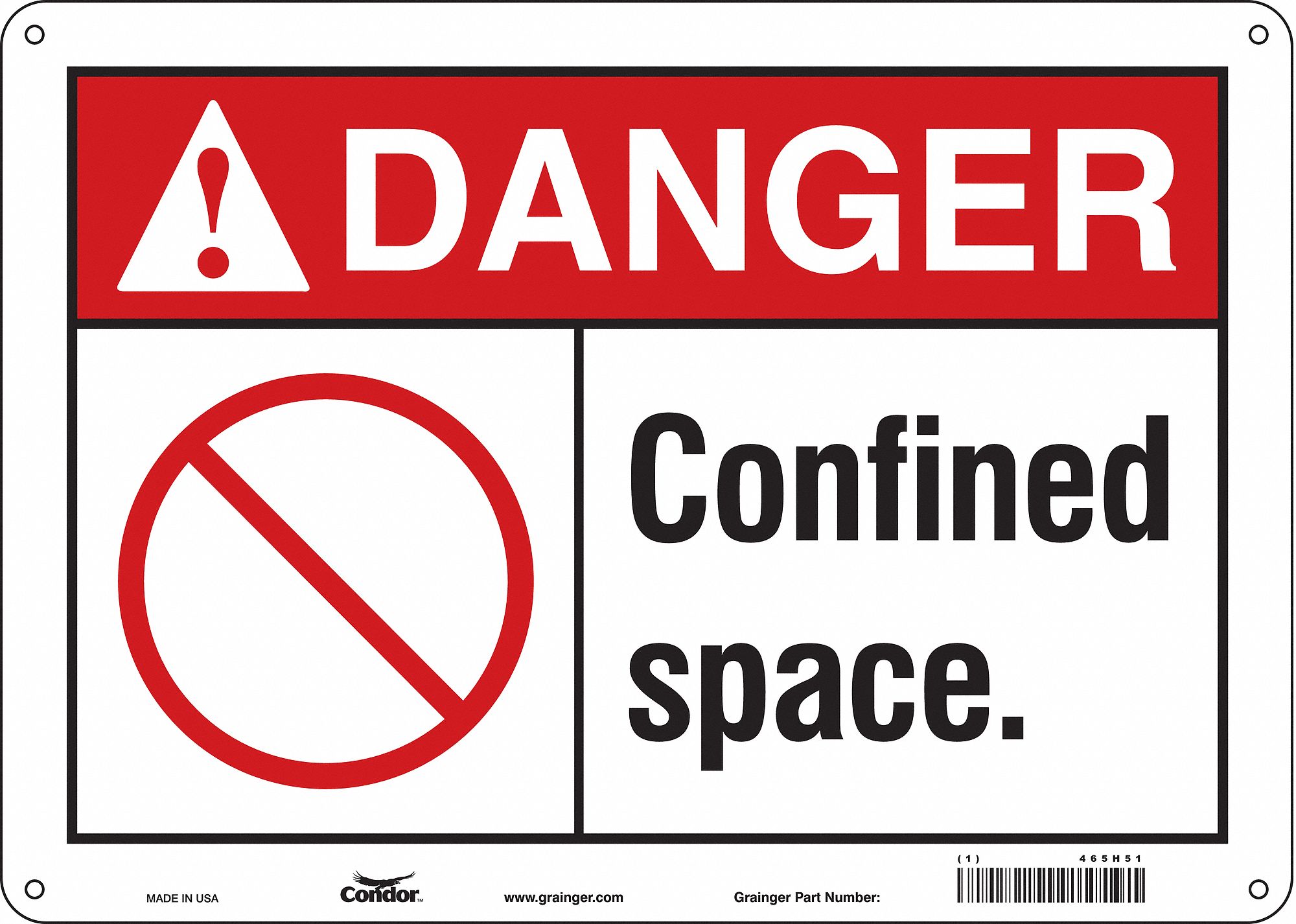 Safety Sign: Polyethylene, Mounting Holes Sign Mounting, 10 in x 14 in Nominal Sign Size, Danger