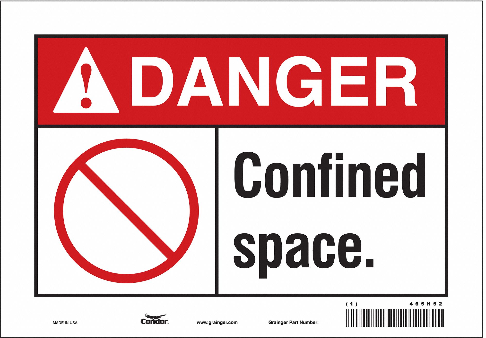 SAFETY SIGN, VINYL, ADHESIVE MOUNT, 7 IN X 10 IN NOMINAL SIGN SIZE, NOT RETROREFLECTIVE, CONFINED SPACE.