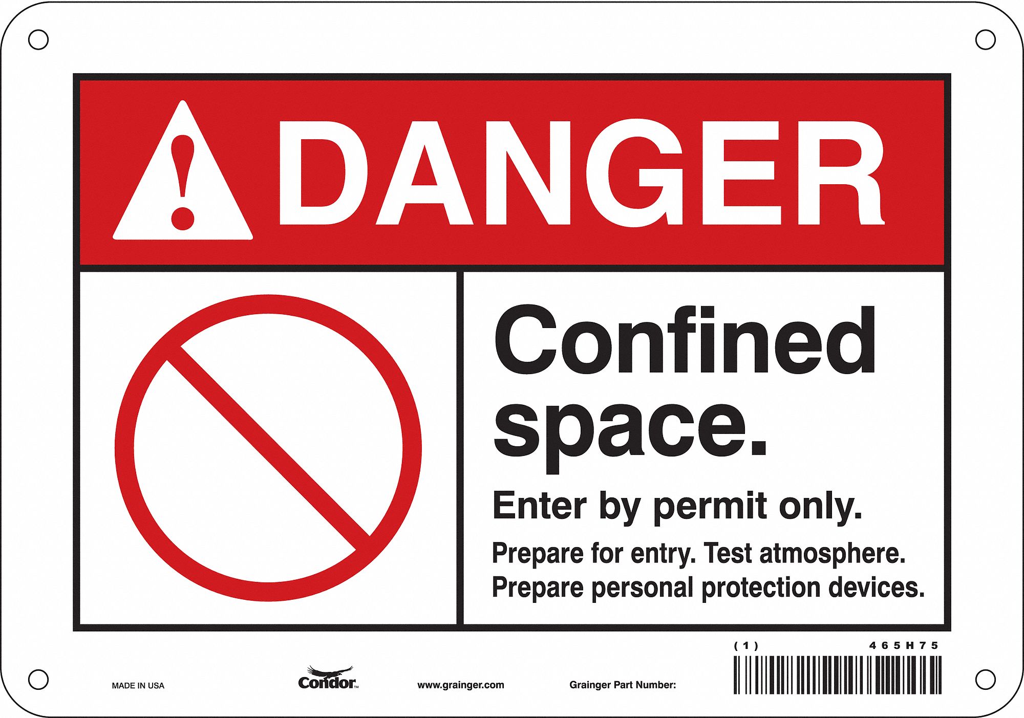 Safety Sign: Polyethylene, Mounting Holes Sign Mounting, 7 in x 10 in Nominal Sign Size, Danger