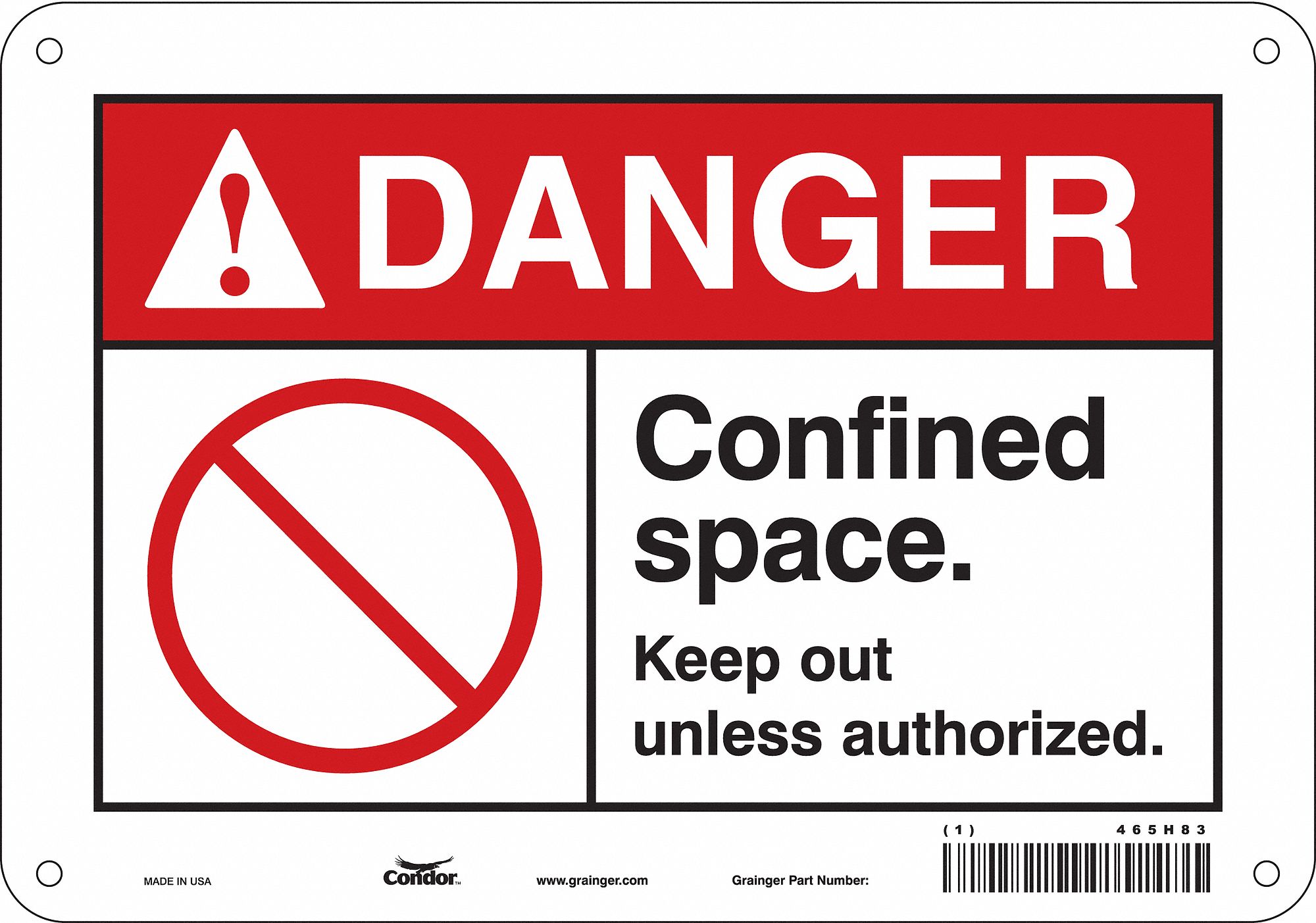 Safety Sign: Polyethylene, Mounting Holes Sign Mounting, 7 in x 10 in Nominal Sign Size, Danger