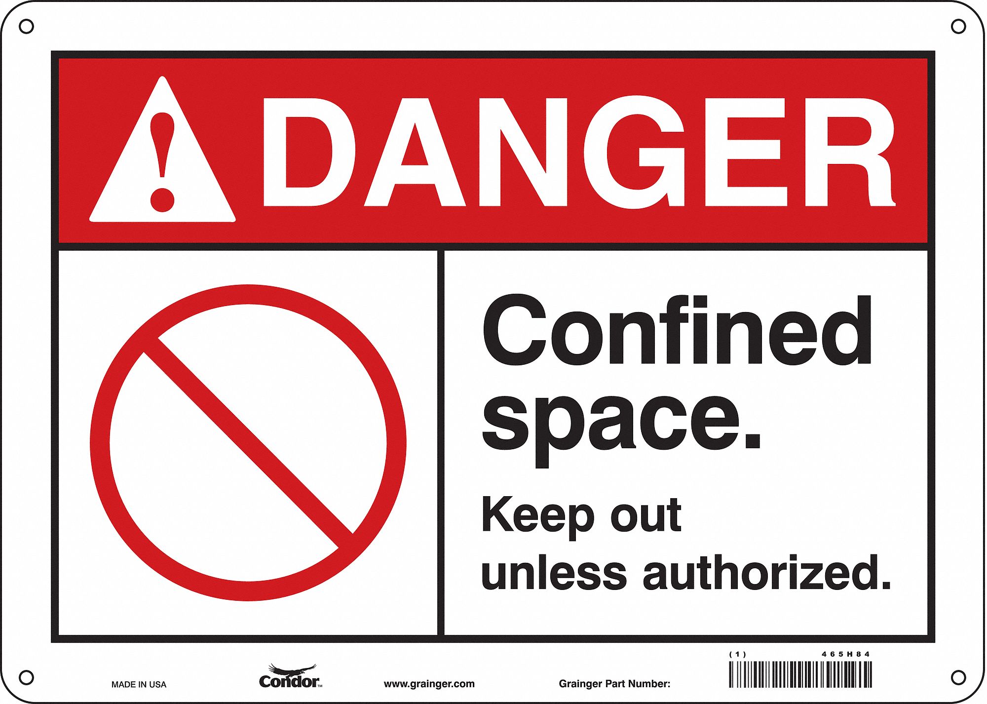 Safety Sign: Polyethylene, Mounting Holes Sign Mounting, 10 in x 14 in Nominal Sign Size, Danger