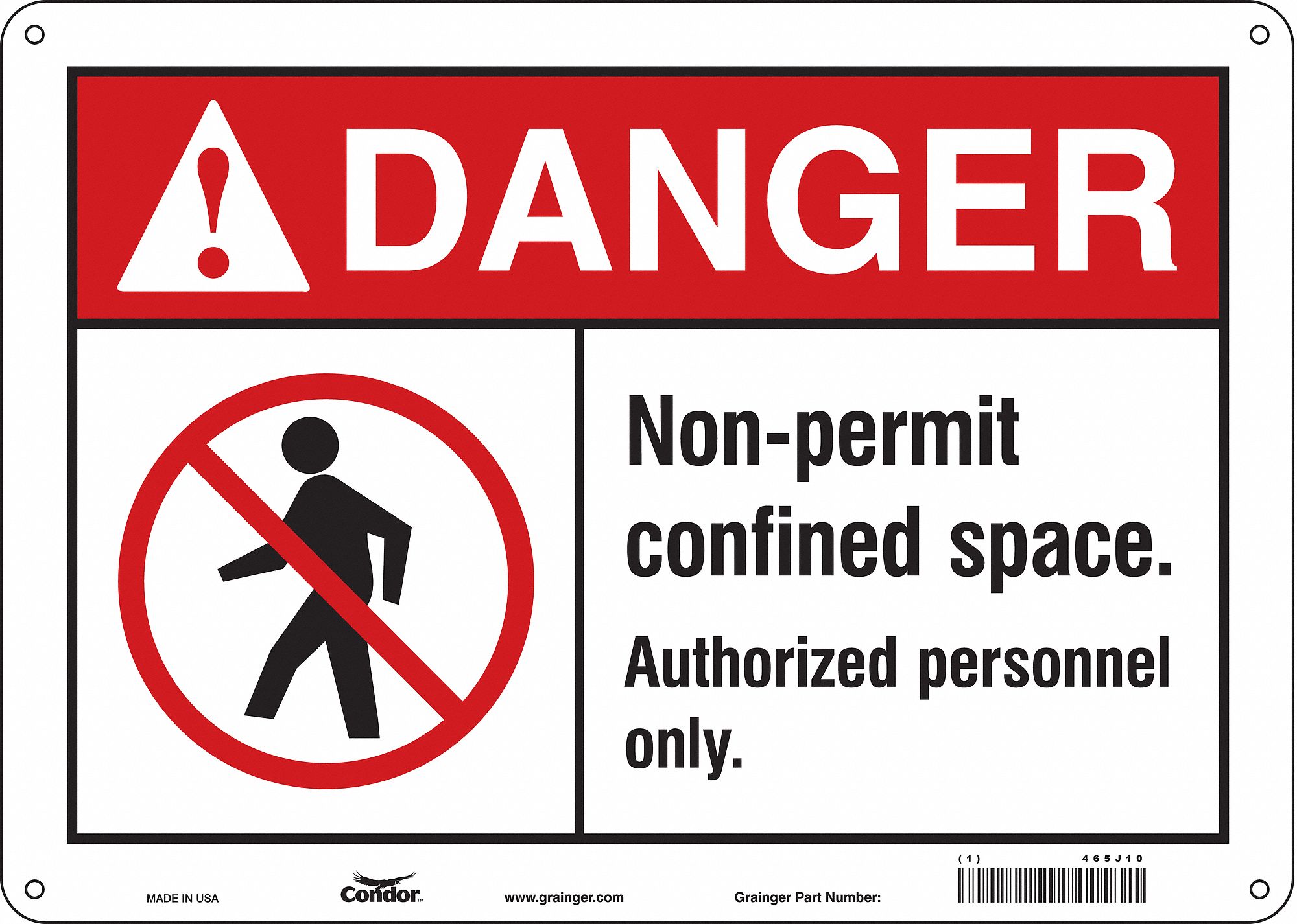 Safety Sign: Polyethylene, Mounting Holes Sign Mounting, 10 in x 14 in Nominal Sign Size, Danger