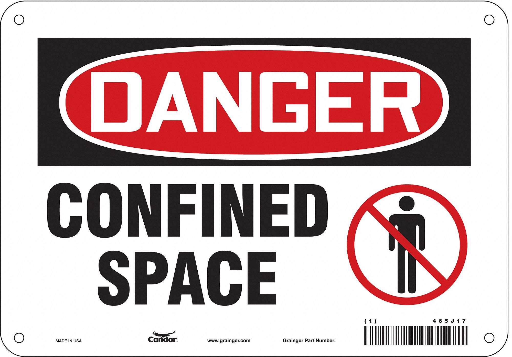 Safety Sign: Polyethylene, Mounting Holes Sign Mounting, 7 in x 10 in Nominal Sign Size, Danger