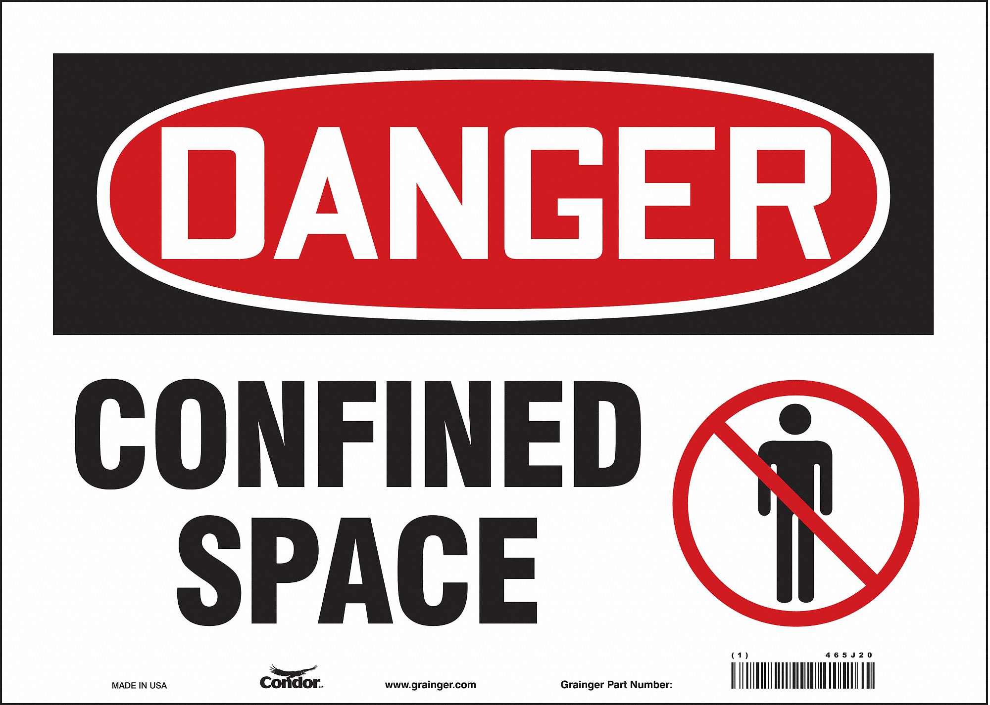 SAFETY SIGN, VINYL, ADHESIVE MOUNT, 10 IN X 14 IN NOMINAL SIGN SIZE, NOT RETROREFLECTIVE, CONFINED SPACE