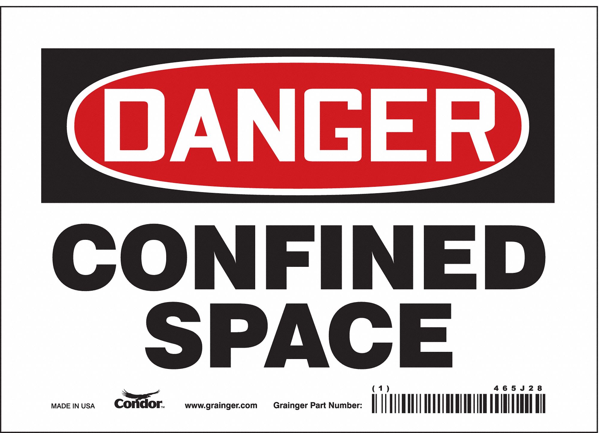 SAFETY SIGN, VINYL, ADHESIVE MOUNT, 5 IN X 7 IN NOMINAL SIGN SIZE, NOT RETROREFLECTIVE, CONFINED SPACE