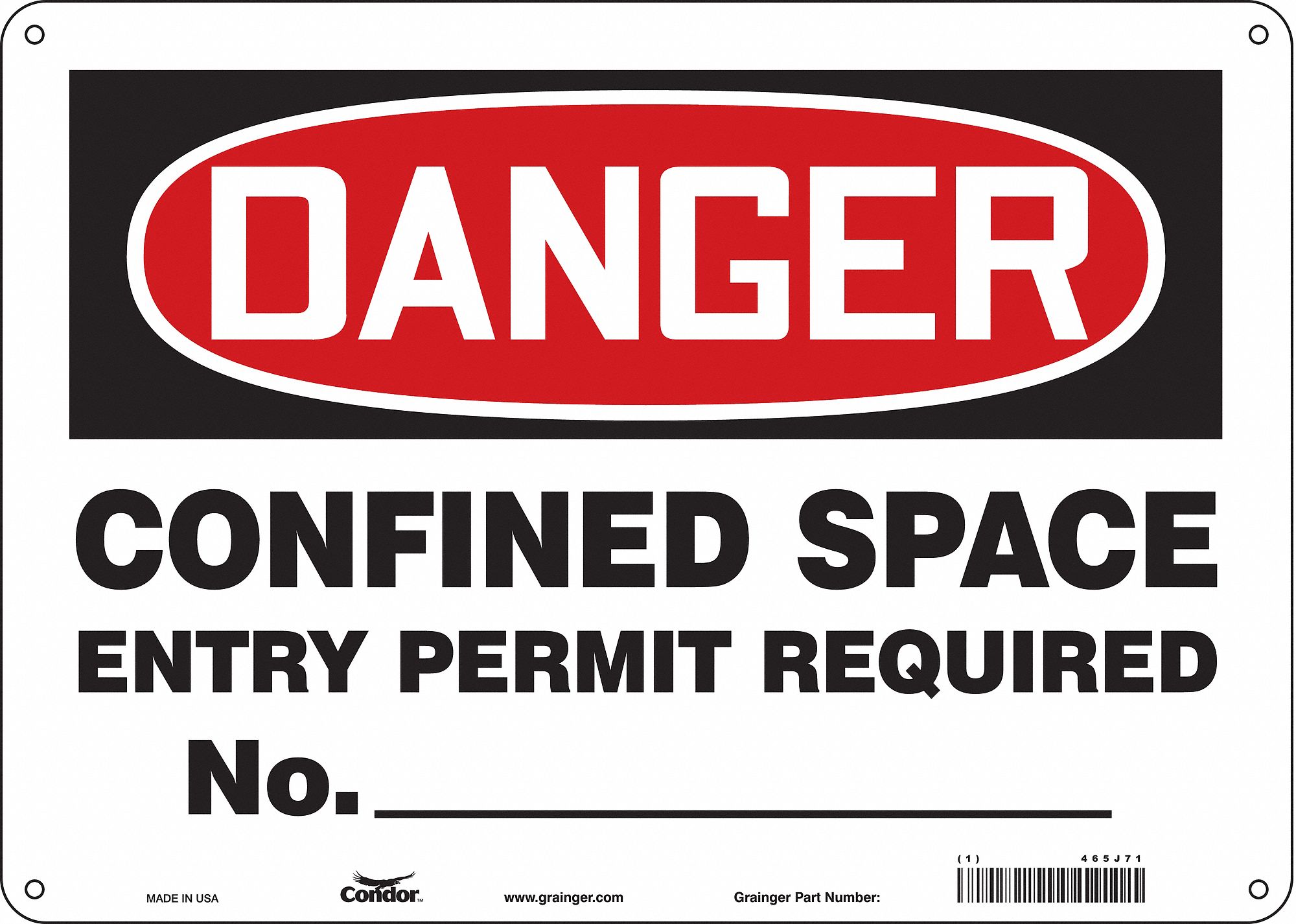 Safety Sign: Polyethylene, Mounting Holes Sign Mounting, 10 in x 14 in Nominal Sign Size, Danger