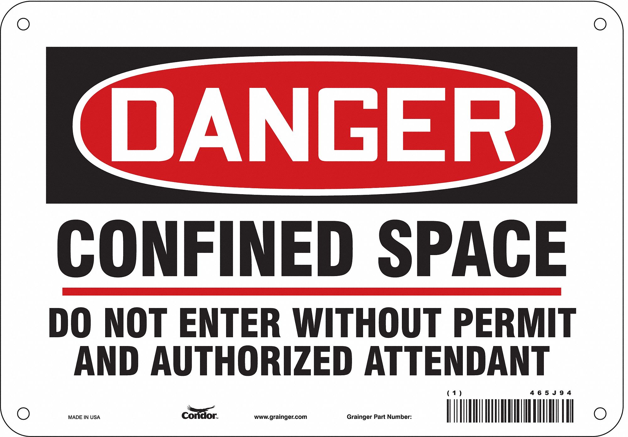 Safety Sign: Polyethylene, Mounting Holes Sign Mounting, 7 in x 10 in Nominal Sign Size, Danger