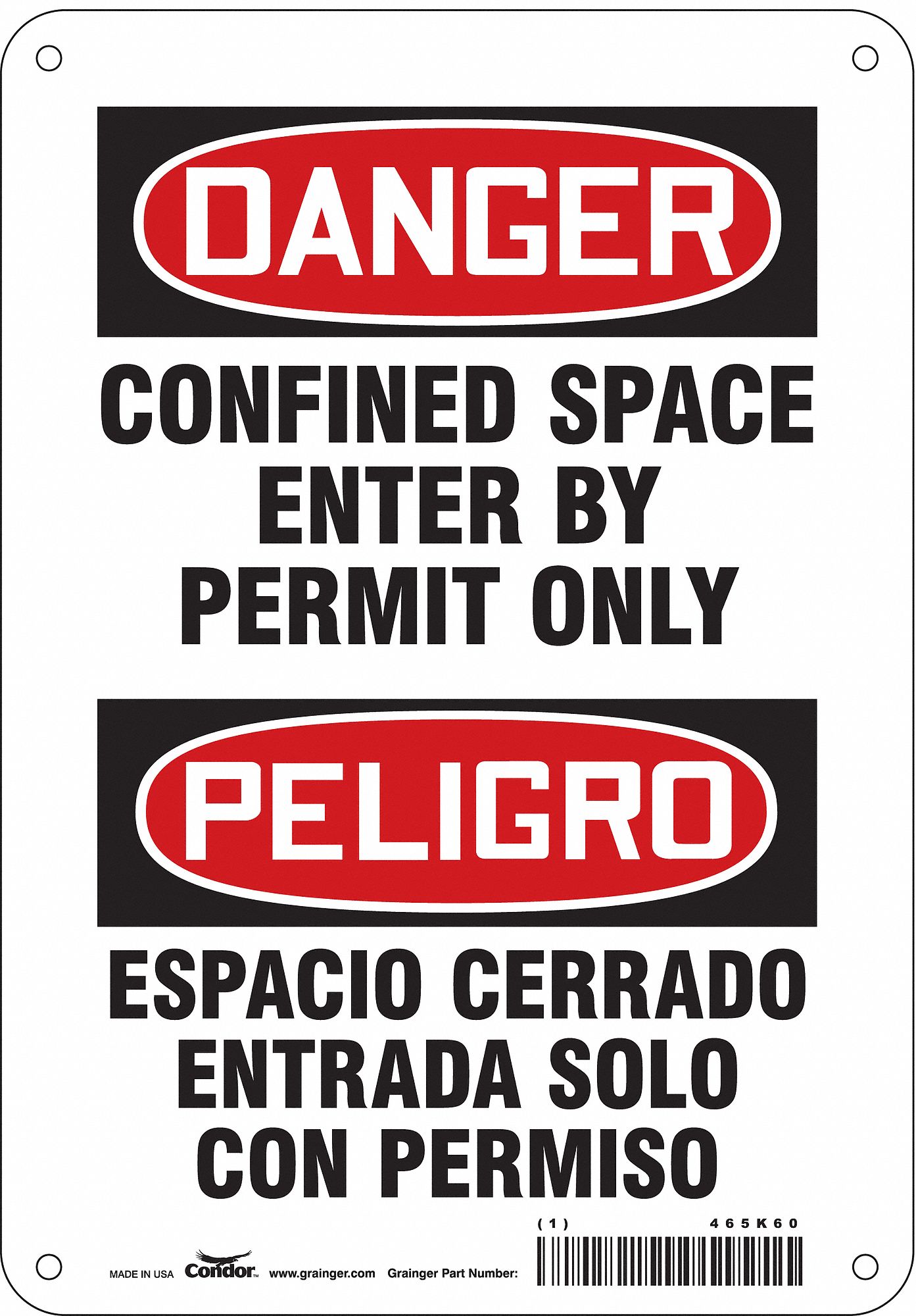 Safety Sign: Aluminum, Mounting Holes Sign Mounting, 10 in x 7 in Nominal Sign Size, 0.032 in Thick