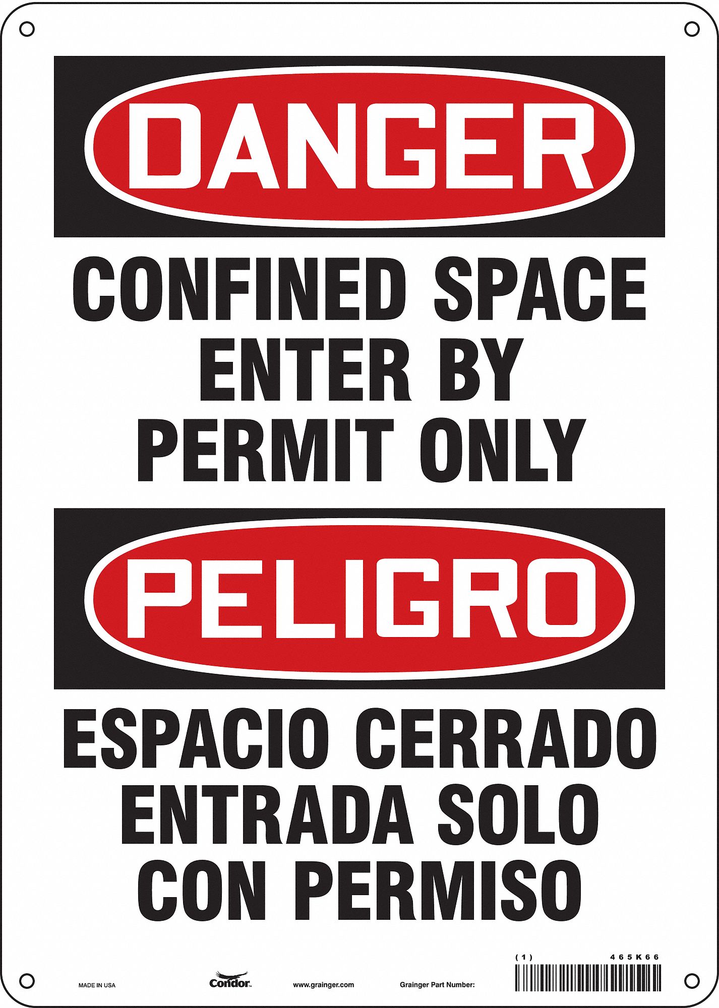 Safety Sign: Polyethylene, Mounting Holes Sign Mounting, 14 in x 10 in Nominal Sign Size