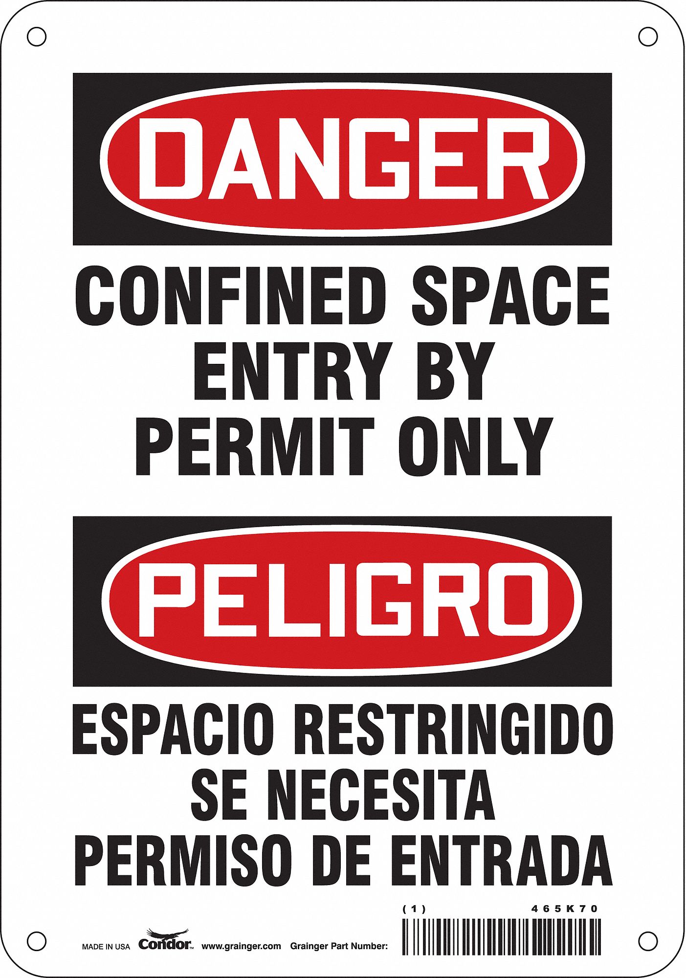 Safety Sign: Aluminum, Mounting Holes Sign Mounting, 10 in x 7 in Nominal Sign Size, 0.032 in Thick
